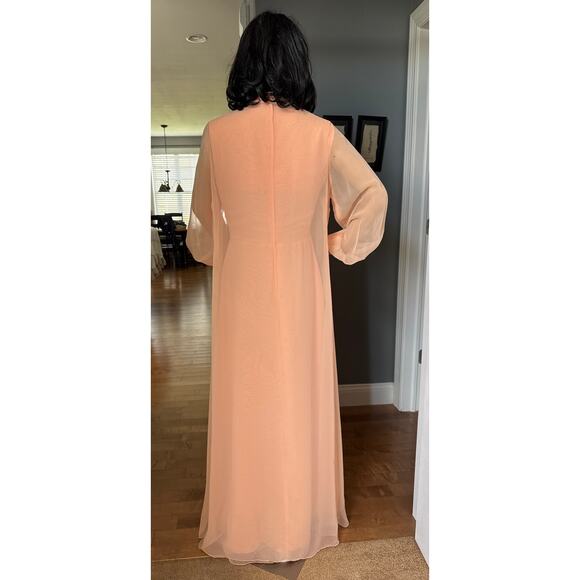 Vintage 1960s Elgin Peach Chiffon Dress & Sheer Overlay Set medium - Picture 6 of 17